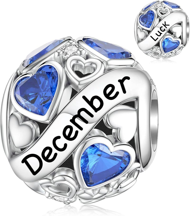 DALARAN Birthstone Charms for Charms Bracelet 925 Sterling Silver Heart Bead Happy Birthday Charms for Women - Image 1